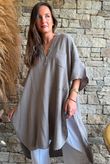 Tasha Cushion Cotton Oversized Shirt Tunic Mocha